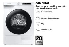 Secarropas Por Calor Samsung Sadv90t5240aw 9kg Inverter Color Blanco