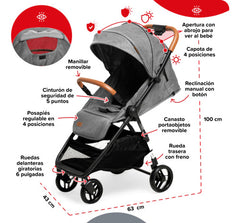 Cochecito Paseo Travel System Bebesit 1321tsa Gris H15kg Cts Gris Negro