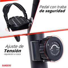 Bicicleta Fija Magnetica Randers Arg-456 8 Niveles H:100k Ct Negro