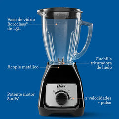 Licuadora Oster Blstkag 800 W Jarra De Vidrio Negro