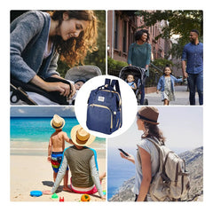 Mochila Maternal Multifunción Cuna Cambiador Para Bebe Azul Azul Marino Liso