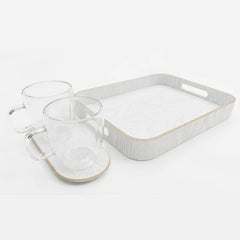 Set Carol De 2 Tazas De Vidrio Doble Pared + 2 Bandejas Blanco