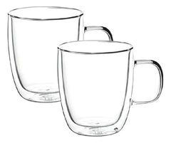 Set Carol De 2 Tazas De Vidrio Doble Pared + 2 Bandejas Blanco