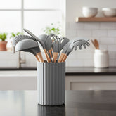 Set Kit 8 Utensillos Cocina Mango Bambu Punta Silicona Carol