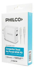 Cargador Dual De Pared Philco 65w Usb-c Usb-a C/cable Usb-c Blanco