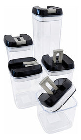 Set X 5 Contenedores Herméticos Apilables Plasticos Vivendi Negro