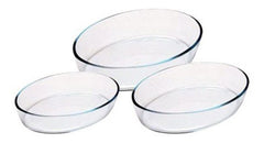 Juego De 3 Asaderas Bandejas Ovaladas Vidrio Templado Color Transparente