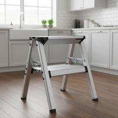 Escalera Plegable Liviana Banco De 1 Escalon De Aluminio Gris