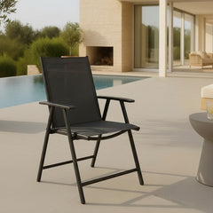 Combo 4 Sillas Plegable Jardin Ratan 1 Mesa 80cm Vidrio Caño Negro Lisa