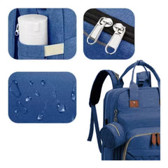 Mochila Multifunción Maternal Cambiador Cuna Para Bebe Gris Azul Liso