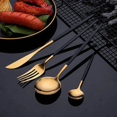 Set De Cubiertos Tm X 24 Piezas Acero Inox Dorado Negro Cts Negro