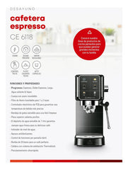 Cafetera Expresso Ultracomb Ce6118 Digital 20 Bares Pantalla Táctil Negra 1350w Compatible Capsulas Nespresso Negro