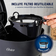 Cafetera De Filtro Reutilizable Oster Dcs121b 12 Tazas 900w Negro