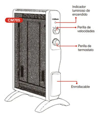 Panel Radiante De Mica Liliana Negra Cm705 1600w Mecanica Negro