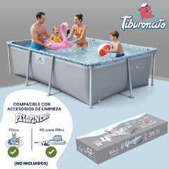 Pileta Lona Tiburoncito N4 De 240x160x65cm Cap 2500l Gris Lisa