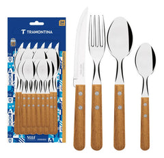 Set 24 Piezas Cubiertos Tramontina Dynamic Mango Madera Marrón