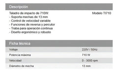 Taladro Eléctrico Percutor 710w 13mm Daihatsu Ti710 3000rpm 50hz Color Rojo Frecuencia 50 Hz Funciones De Reversa Y Percutor Y Traba Para Operación Continua