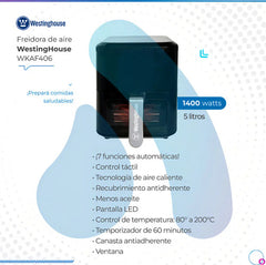 Freidora De Aire Digital Westinghouse Sin Aceite 5 L 1400w Color Negro