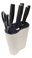 Set Juego 5 Cuchillos Tijera Soporte Blanco Cocina Chef Cts Blanco