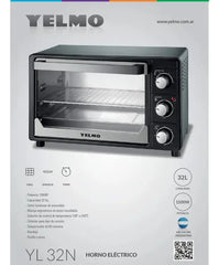 Horno Eléctrico Yelmo Yl-32n De 32lts Temporizador 1500w Grill Color Negro