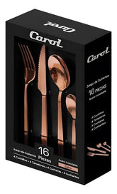 Juego De Cubiertos Carol Premium 16 Piezas Acero Inox Cobre Marrón