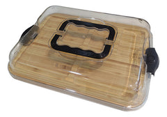 Bandeja De Bamboo Con Tapa Acrílico Para Picadas Marrón Claro