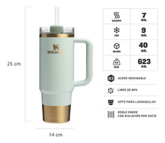 Vaso Térmico Stanley Quencher Verde Dorado 887ml Libre Bpa C Celadon Gilded