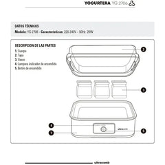 Yogurtera Ultracomb Yg-2706 6 Jarros Vidrio 1080ml 20w Celeste