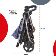 Cochecito De Paseo Bebesit 1390d Azul Manillar Rebatible Cts - Azul - Plateado