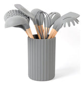 Set Kit 8 Utensillos Cocina Mango Bambu Punta Silicona Carol