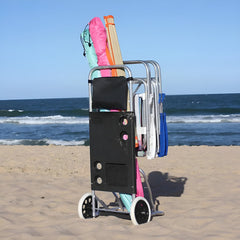 Carrito Playero Aluminio Playa Porta Reposeras Sombrilla Bel Negro
