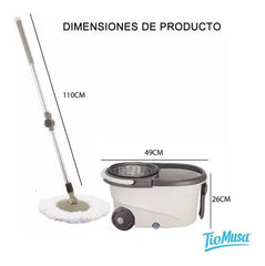 Balde Mopa Centrifugo 360 Escurridor Trapeador Acero Inox Beige