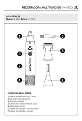 Recortadora Afeitar Cejas Barba Vk-4803 Ultracomb 3 En 1 Acero