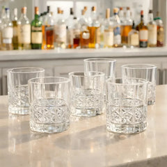 Vajilla Juego De 6 Vasos 350ml Vidrio Labrado Bandeja Carol Blanco Lisa