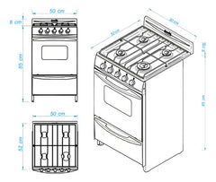 Cocina Escorial Palace Cristal Blanca A Gas Natural 4 Hornallas Con Visor 50l Blanco