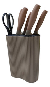 Set Juego 5 Cuchillos Tijera Soporte Cocina Chef Marron Cts Marrón Claro