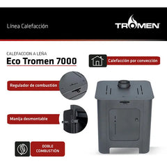 Estufa Tromen A Leña 7000 Kcal/h Hasta 60m2 Doble Combustión