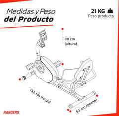 Bicicleta Fija Horizontal Randers Arg-2534 Regulabe Mangetic Color Negro