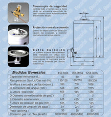 Termotanque Escorial 45 Lts Multigas Carga Superior Color Blanco