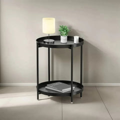 Mesa Ratona Mesa De Arrime De Luz Metal 2 Estantes Vivendi Negro