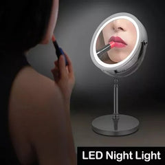 Espejo Redondo Gris Aluminio Pie Led 10x Tm Recargable Usb Maquillaje