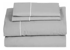 Juego Sabanas King Size Vivendi Premium Gris Claro 300 Hilos Gris Liso