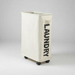 Cesto De Ropa Sucia Compacto Con Ruedas Rectángular Plegable Beige Lisa