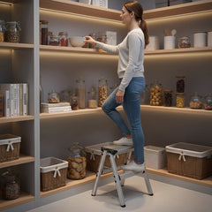 Escalera Plegable Liviana Banco De 1 Escalon De Aluminio Gris