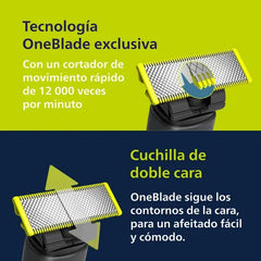 Afeitadora Philips Oneblade Pro Qp6532/10 - Peine Ajustable Con 12 Longitudes, 90 Min De Uso Continuo Y 100% A Prueba De Agua Negro
