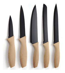 Set Juego 5 Cuchillos Soporte Taco Negro Cocina Chef Carol Negro