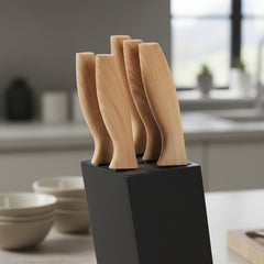 Set Juego 5 Cuchillos Soporte Taco Negro Cocina Chef Carol Negro