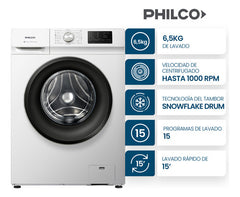 Lavarropa Philco Phlf65102 Tecnología Snowflake Drum Carga Frontal 6.5 Kg. Centrifugado 800 Rpm Blanco