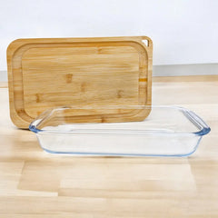 Fuente Asadera Vidrio Templado Tabla Bambú 34cm Carol Marrón Claro