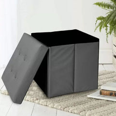 Puff Baulera Plegable Tm Guardado Capitone De 38x38cm Gris Gris